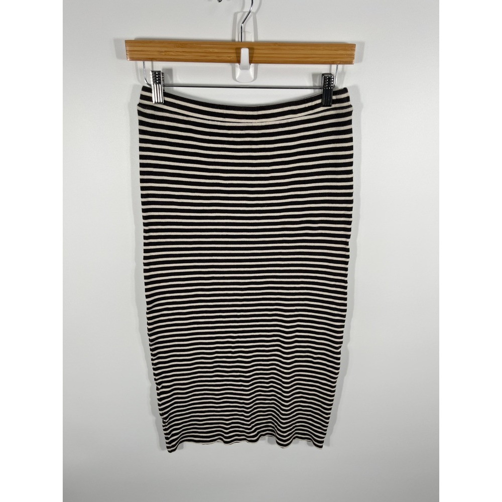 Billabong Womens Midi Skirt L Brown White Stripe Ribbed Stretch Minimalist Chic
